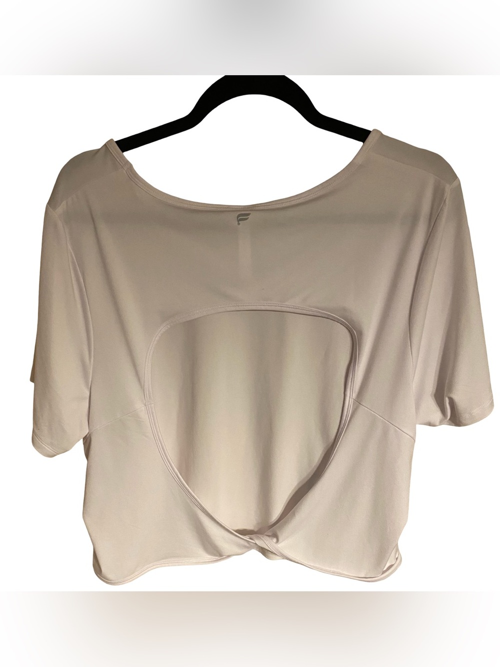 Women's Lightweight Scoop Neck Crop Tee - White with Cut-Out Twist in Back